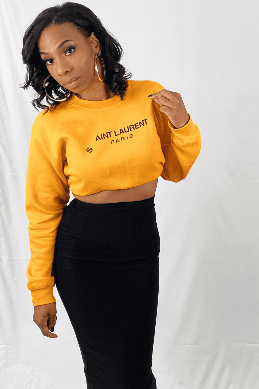 "AINT LAURENT" CROP CREWNECK SWEATSHIRT